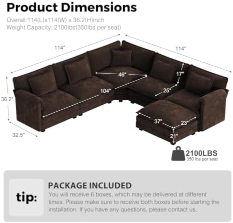 ELUCHANG 114" Oversized V Shaped Modular Sectional Sofa Couch, Comfy Cloud Couch - Image 2