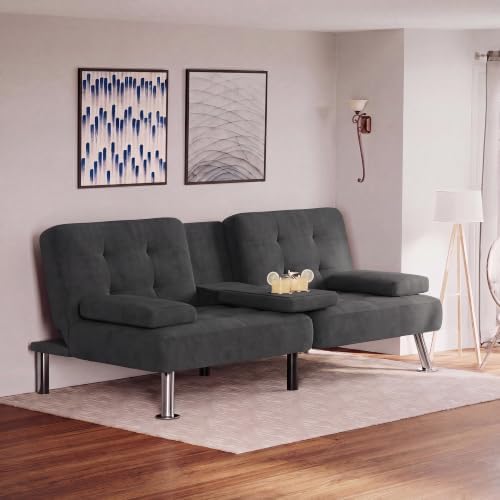Flamaker Futon Sofa Bed, Modern Linen Convertible Folding Futon Set - Image 2