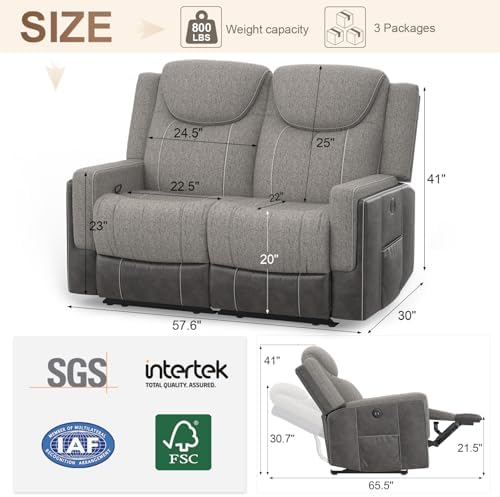 Dresegmt Manual Loveseat Recliner Sofa, Split Back, Wall Hugger RV Furniture - Image 2