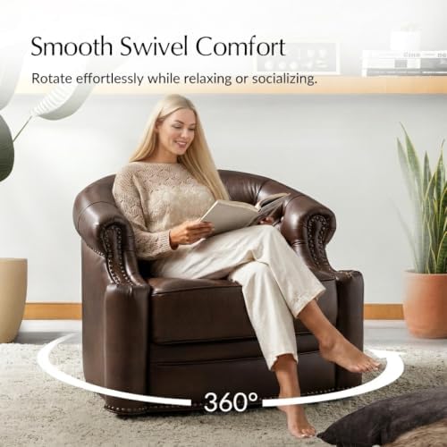 HULALA HOME Genuine Leather Swivel Accent Chair - Image 4