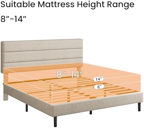 King Platform Bed Frame with Adjustable Linen Fabric Upholstered Headboard - Image 5