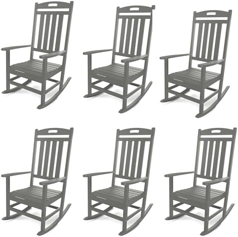 Outdoor Rocking Chair Set of 6, All-Weather Resistant Poly Lumber Rocker Chair by Adiromoti