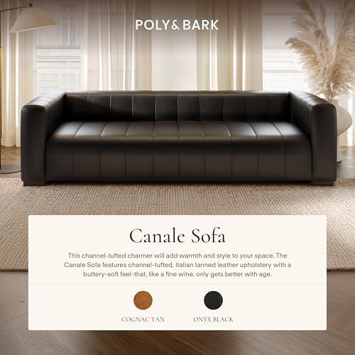 Poly & Bark Canale 86" Sofa – Onyx Black Italian Leather, Channel-Tufted - Image 3