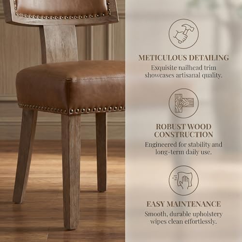 VESCASA Mid Century Modern Dining Chairs Set of 2, Upholstered Leather Dining - Image 6