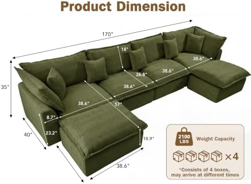 WEUP 170" Oversized Modular Sectional Sofa, Boneless Couch - Image 3