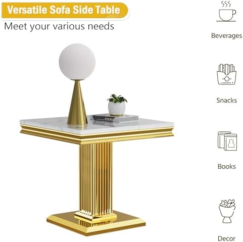 Henf 23in Square End Table Faux Marble End Table - Image 7