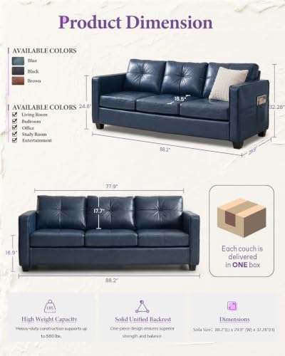 TYBOATLE Faux Leather Blue Couch - Image 2