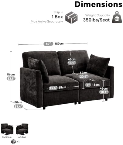 Iroomy Modular Sectional Loveseat Couch, Modern Chenille Sofa - Image 2