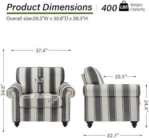 Striped Accent Chair, Comfy Reading Armchair - Image 2