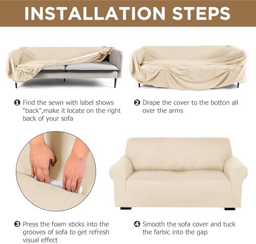 Peryiter 2 Pcs Couch and Loveseat Sofa Covers, Milk Silk - Image 3