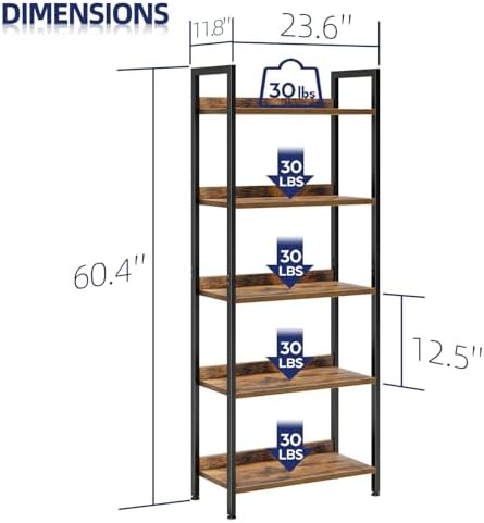 NUMENN Bookshelf, 5 Tier Freestanding Shelving Unit - Image 3