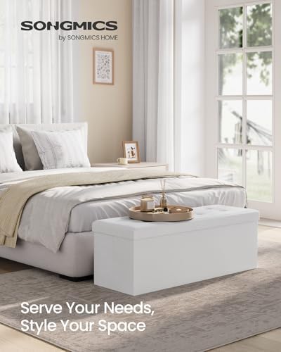 SONGMICS Storage Ottoman Bench, 43.3 Inches Folding Foot Rest Stool - Image 2