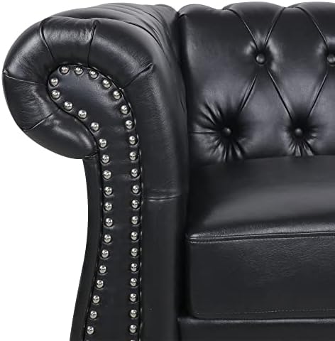 Chesterfield Loveseat, Modern Leather Sofa Tufted Couch 2 Seater - Image 4