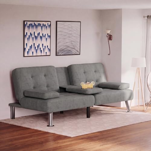 Flamaker Futon Sofa Bed, Modern Linen Convertible Folding Futon Set - Image 2