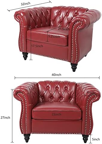 ORRD Chesterfield Chair, Modern Leather Tufted Accent Sofa Couch Chair - Image 2