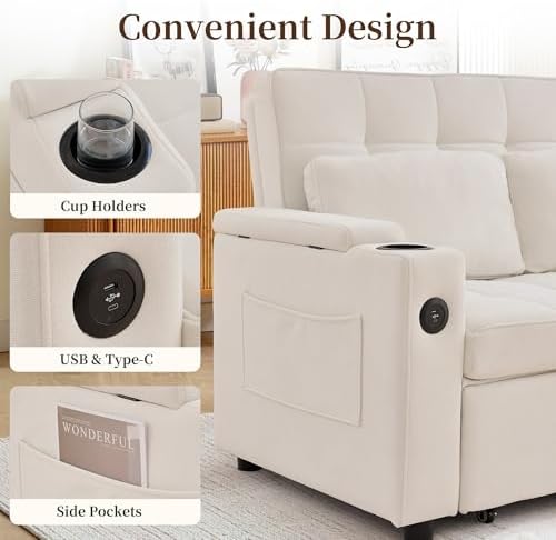 Korser 55.5'' 3-in-1 Convertible Sofa Bed, Pull Out Couch - Image 4