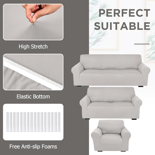 Peryiter 3 Pcs Couch and Loveseat Sofa Covers, Milk Silk - Image 4