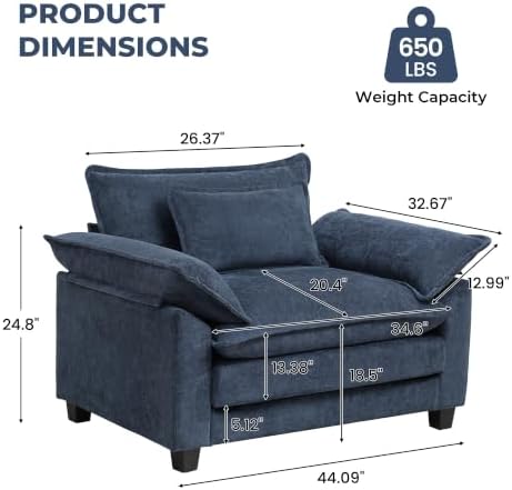 Oversized Accent Chair, Modern Upholstered Armchair Cloud Sofa Chair - Image 2