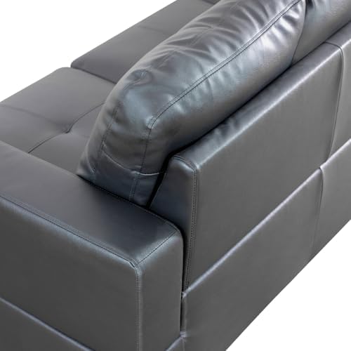 Black L-Shaped 3-Piece Faux Leather Sofa - Image 6