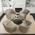 Pia Ricco Set of 4 Oversized Linen 360° Swivel Barrel Accent Chair Light Brown by PiaRicco