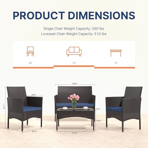 Gotland 4-Piece Outdoor Patio Furniture Set, Wicker Rattan Chairs & Sofa - Image 2