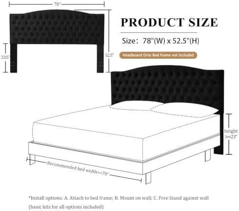 Furpopup Velvet King Size Headboard Only, Upholstered Wall Mount - Image 2