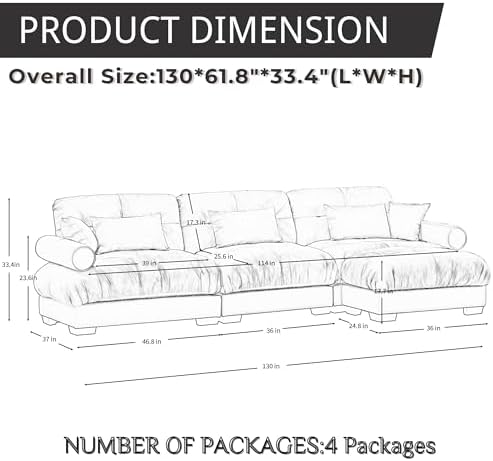 130" Modular Sectional Sofa, Velvet Upholstered Couches - Image 2