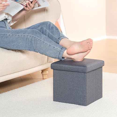 B FSOBEIIALEO Storage Ottoman Cube, 11.8" Linen Small Ottoman - Image 2