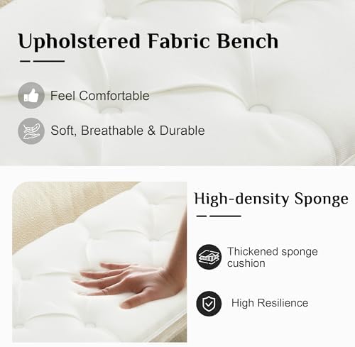 LOULENS 57.7" Linen End of Bed Bench King Size, Upholstered Bench - Image 4