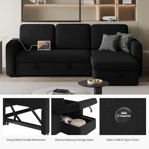 Yaheetech L Shaped Pull Out Sectional Sofa Bed - Image 4