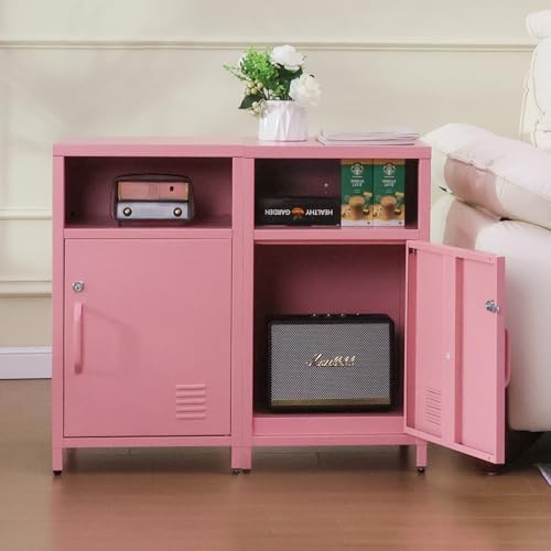 ALBAD Metal Nightstand with Lockable Cabinet - Image 7