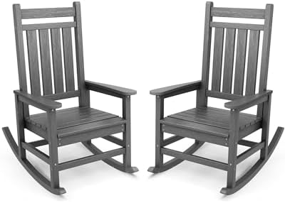 SERWALL Outdoor Rocking Chair Set of 2, HDPE Rocking Chair by SERWALL