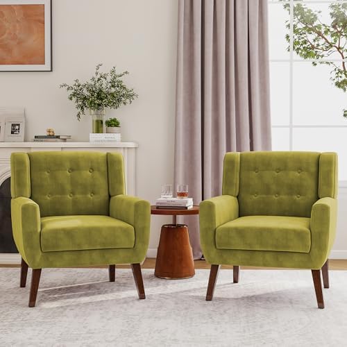Accent Chairs Set of 2, Upholstered Armchair in Linen - Image 3