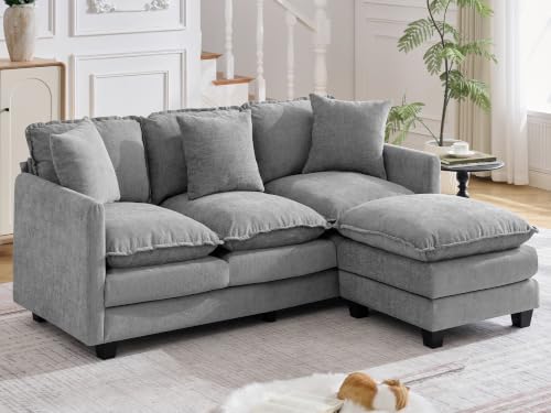 72'' Cloud 3 Seater Couch with Ottoman, L Shaped Sofa with 3 Throw Pillows by HOCAT