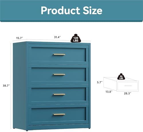 YAUWOH 4 Drawer Metal Dresser, Heavy Duty Steel Storage Dresser - Image 3