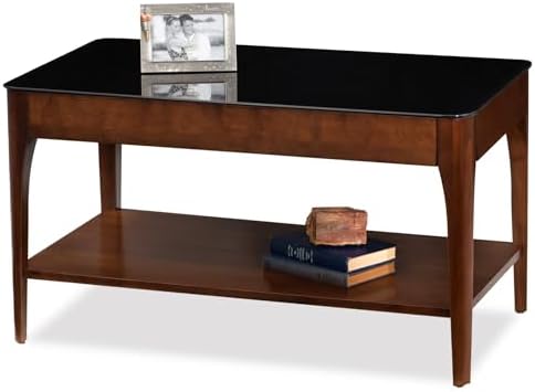Leick Home Obsidian Coffee Table, Glass Top, Solid Wood, Display Shelf by LeickFurniture