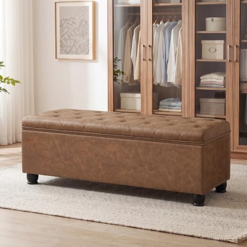 SONGMICS Storage Ottoman, 46.5 Inches Long Bed End Stool, Solid Wood Legs by SONGMICSbySONGMICSHOME