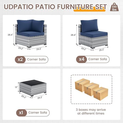UDPATIO Outdoor Patio Furniture Set 7 Pcs Wicker Sectional Sofa Blue - Image 6