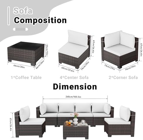 LAFWLL 7 Pieces Outdoor Patio Furniture Sets, Rattan Conversation Sectional Set - Image 4