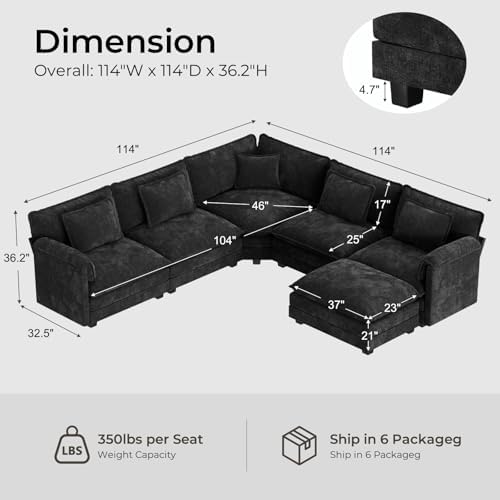 ELUCHANG 114" Oversized Modular Sectional Sofa, Comfy Chenille Cloud Couch - Image 2