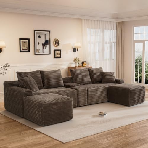 127" U Shaped Cloud Couch Modular Sectional Sofa, Fluffy Comfy Corduroy - Image 3