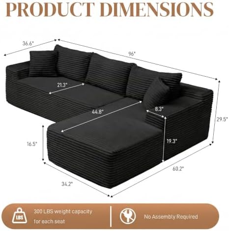 96" L Shaped Cloud Boneless Sectional Couches - Image 2