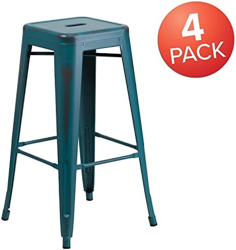 Flash Furniture Kai Commercial Grade 4 Pack 30" High Backless Distressed Kelly - Image 6