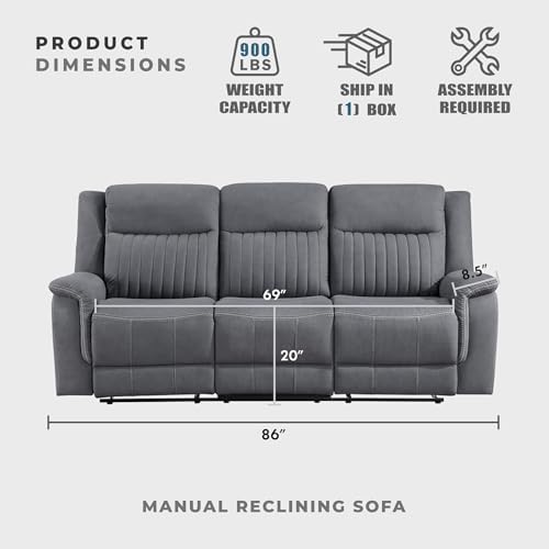 Lexicon Polished Microfiber Wall Hugger Manual Double Reclining Sofa - Image 4