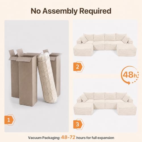 Claiks 132" Boneless Couch, U-Shape Corduroy Sectional Sofa - Image 6