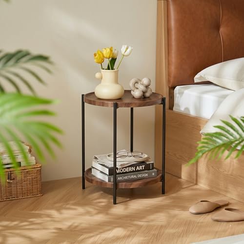 TeoKJ 2 Tier Small Side Table, Folding Round Metal End Table - Image 5
