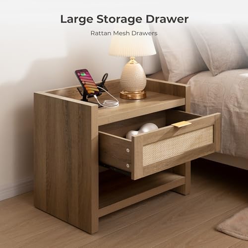 SICOTAS Rattan Night Stand Set of 2, Bedside Table - Image 3