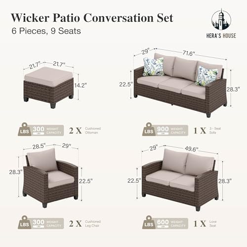 HERA'S HOUSE Wicker Patio Furniture Set, Outdoor Sectional Conversation Set - Image 2