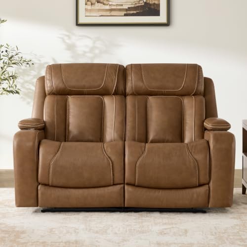 Watson & Whitely Reclining Sofa Loveseat W Power Lumbar, Saddle Brown - Image 2