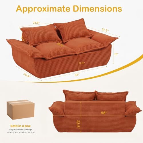 56" Boneless Loveseat, 2-Seater Boneless Sofa - Image 2